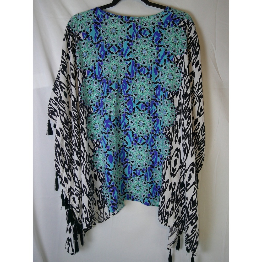 Ruby Rd Woman 2X Geometric Print Tassel Kimono Kaftan Top - Picture 2 of 5